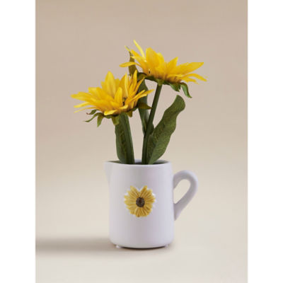 Artificial sunflower in white mini jug, imported from the UK