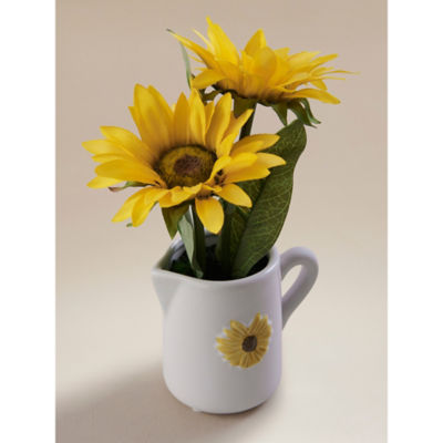 Artificial sunflower in white mini jug, imported from the UK