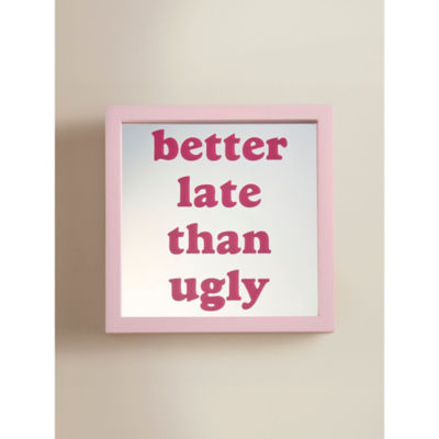 Pink mirrored wall sign with slogan 18x2.5x18cm - British product