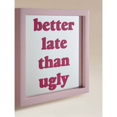 Pink mirrored wall sign with slogan 18x2.5x18cm - British product