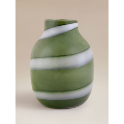 Vase green and white stripe 20x20x26cm, UK version