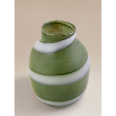 Vase green and white stripe 20x20x26cm, UK version