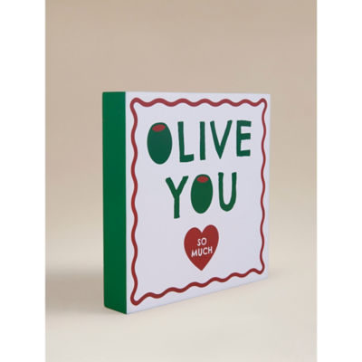 Green & White 'Olive You' wooden sign 18cm, imported from the UK