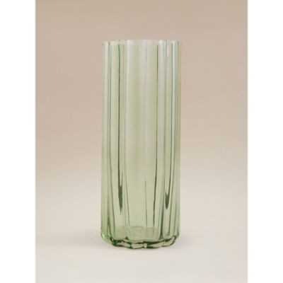 Green glass wide rib vase 10x10x23cm, UK version