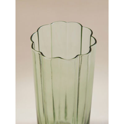 Green glass wide rib vase 10x10x23cm, UK version
