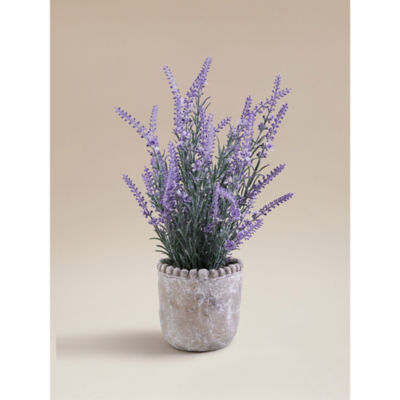 Purple artificial lavender in stone-effect cement pot 43cm - British product