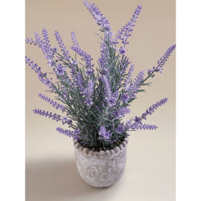 Purple artificial lavender in stone-effect cement pot 43cm - British product