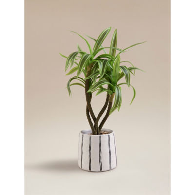 Artificial variegated dracaena in striped and speckled pot 40x40x45cm - British product