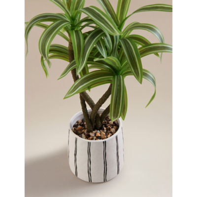 Artificial variegated dracaena in striped and speckled pot 40x40x45cm - British product