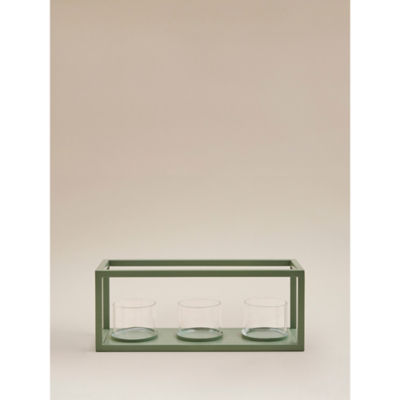 Green tealight candle holder with three glass shades (British brand)
