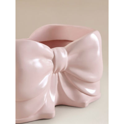 Pink bow planter hand painted frost proof, imported from the UK