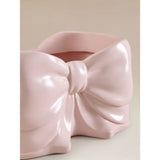 Pink bow planter hand painted frost proof, imported from the UK