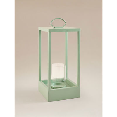 Green candle lantern with steel frame - British product