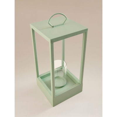Green candle lantern with steel frame - British product