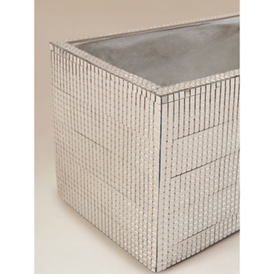 Silver rectangular disco planter with mirror tile finish (British brand)