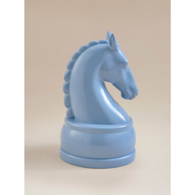 Blue chess knight garden ornament, 19.5cm, UK version
