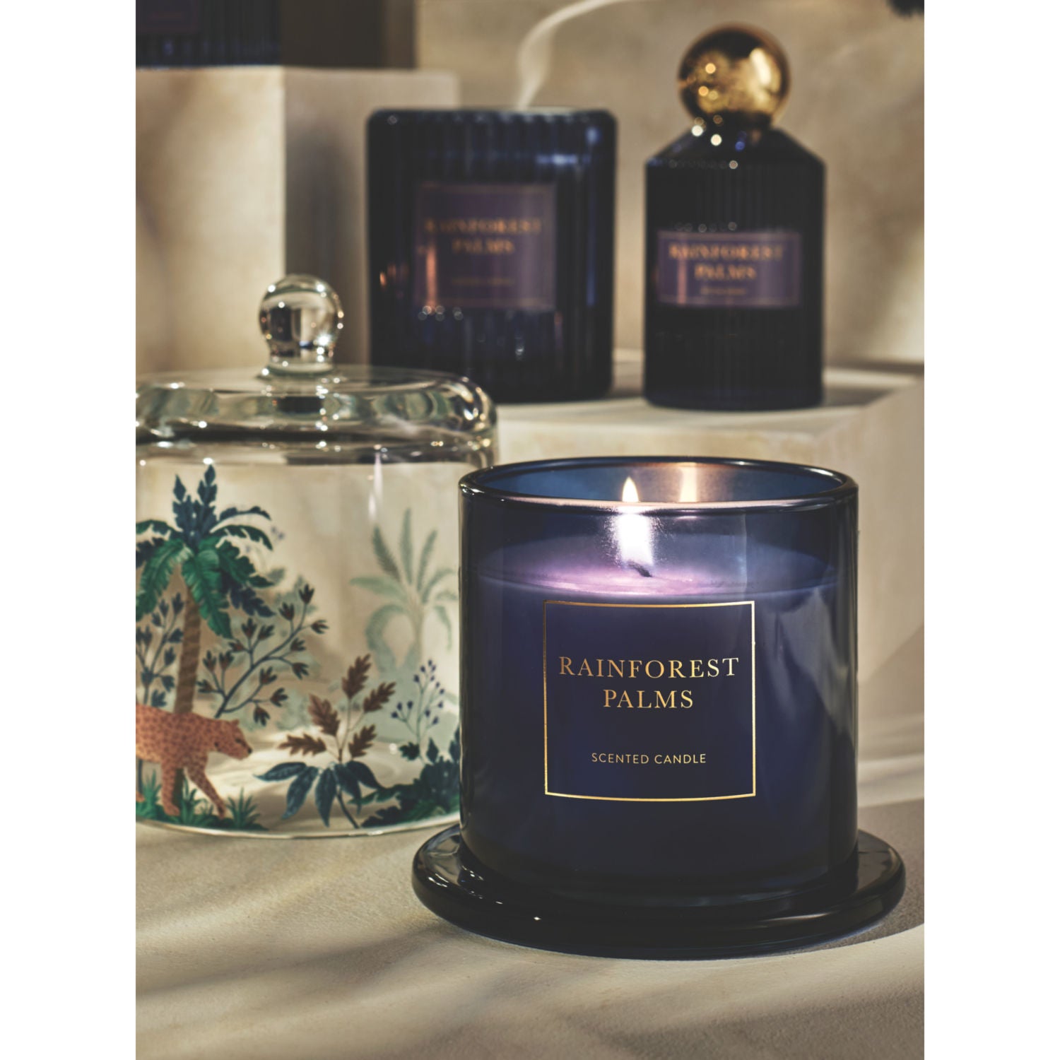 Botanical Rainforest Palms cloche candle 11x11x14 cm, imported from the UK