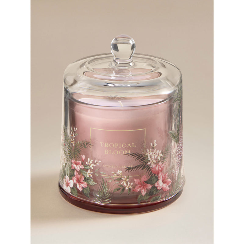 Botanical Tropical Bloom cloche candle with pink glass - British product