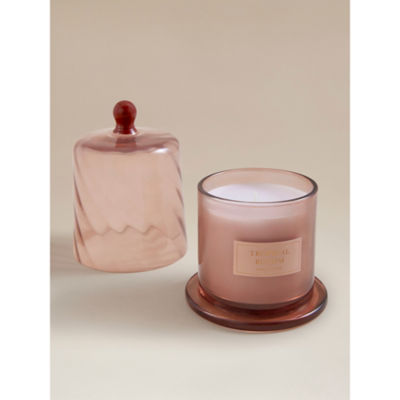 Botanical Tropical Bloom swirl cloche candle pink glass - British product