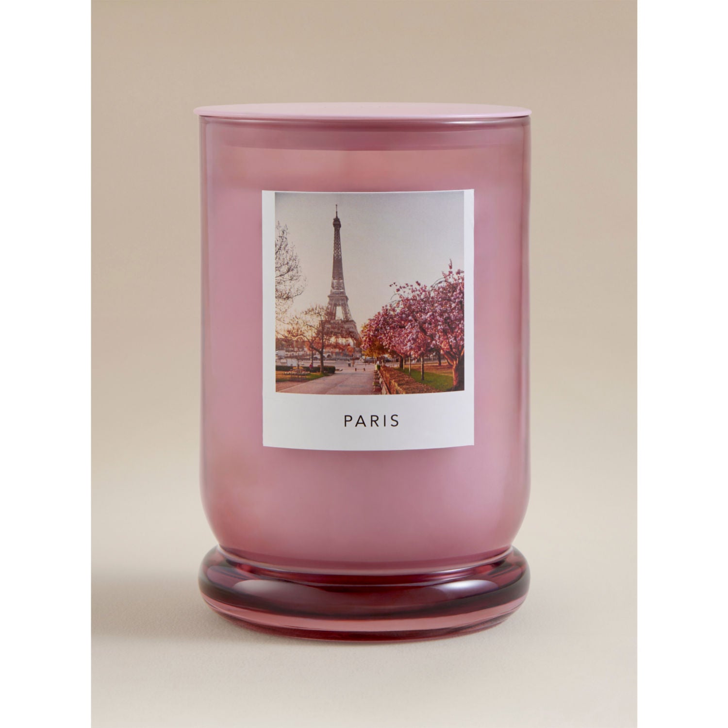 Paris Large Candle in pink glass and metal, UK version
