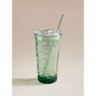 Green plastic tumbler with straw 22oz - British product