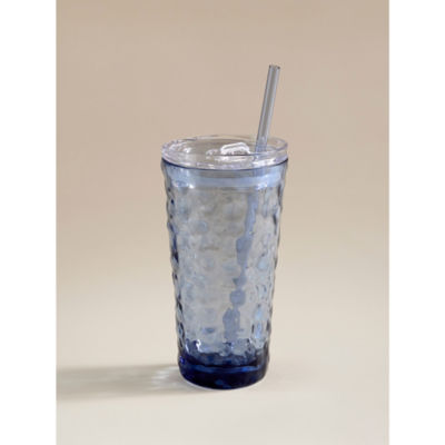 Plastic tumbler 22oz blue with straw - British product