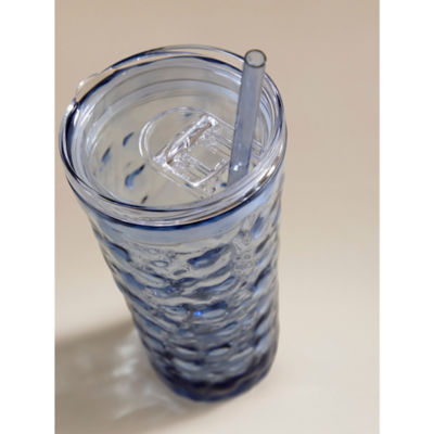 Plastic tumbler 22oz blue with straw - British product