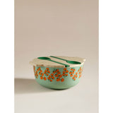 Green salad serving bowl set with bamboo lid and servers, imported from the UK