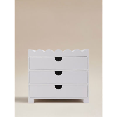 White scalloped storage box with three drawers - British product