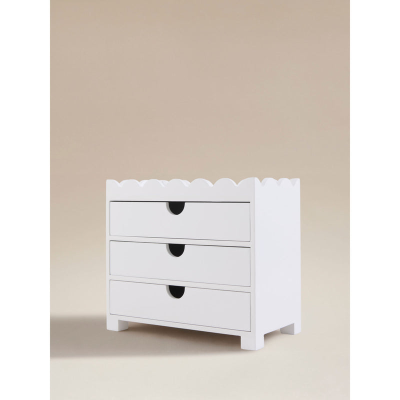 White scalloped storage box with three drawers - British product