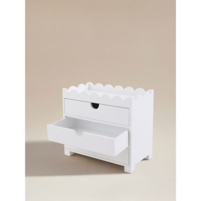White scalloped storage box with three drawers - British product