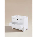 White scalloped storage box with three drawers - British product