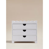 White scalloped storage box with three drawers - British product