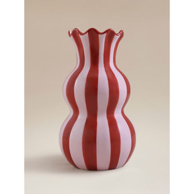 Red and pink striped ceramic vase 27cm, UK version