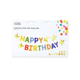 Happy Birthday personalised age garland 2.5m, imported from the UK