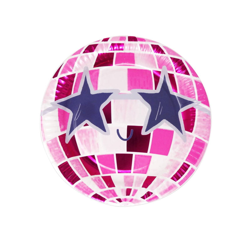Disco pink paper plates 12 pack, UK version
