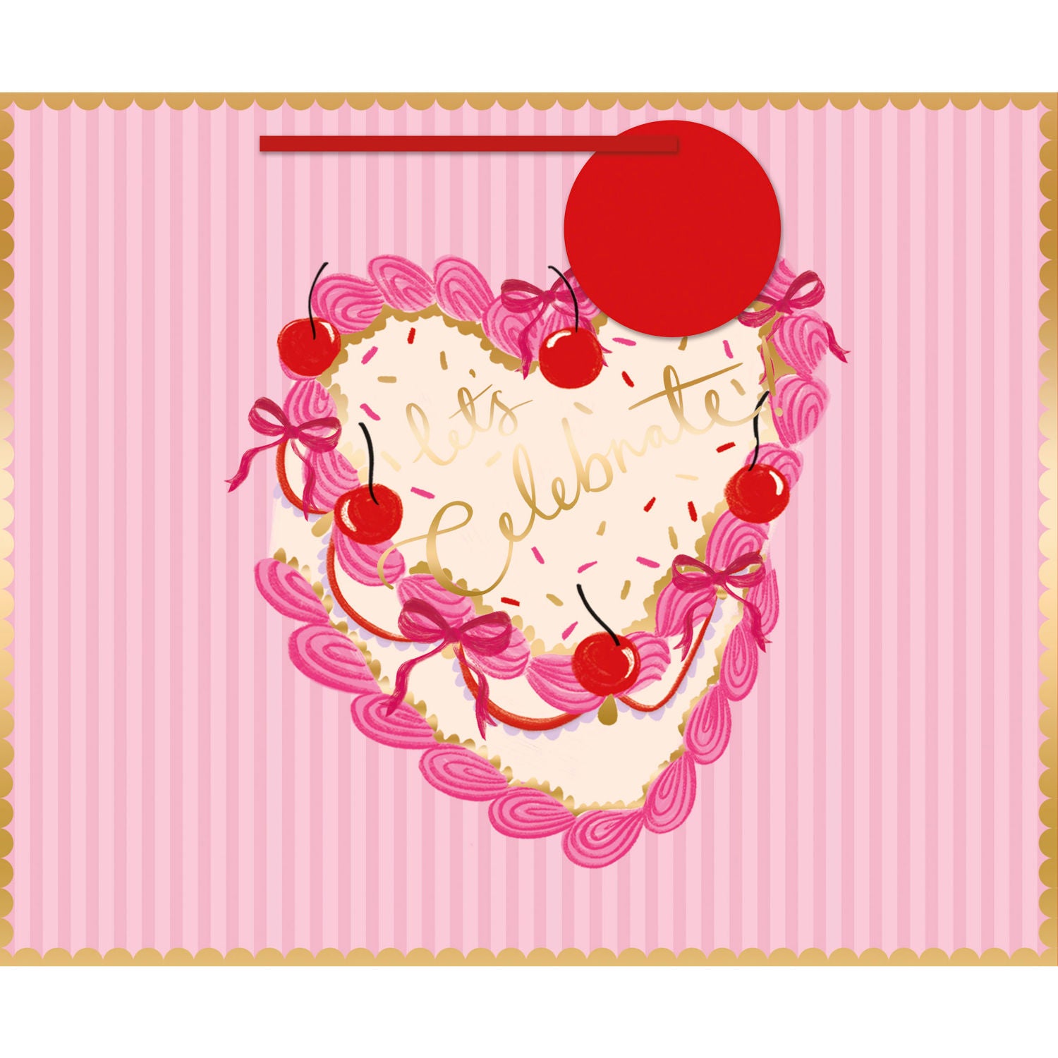 Let's Celebrate extra large gift bag cake and pink stripe, UK version