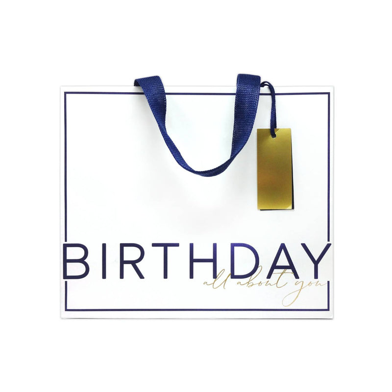 Premium birthday gift bag in cream and navy, imported from the UK