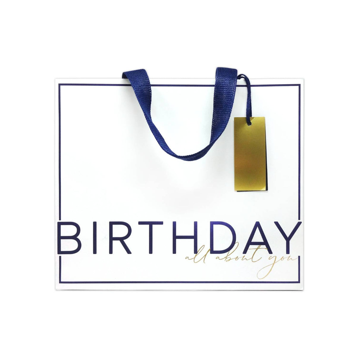Premium birthday gift bag in cream and navy, imported from the UK