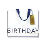 Premium birthday gift bag in cream and navy, imported from the UK