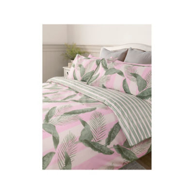 Stacey Solomon pink green palm stripe cotton duvet set (British brand)