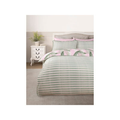 Stacey Solomon pink green palm stripe cotton duvet set (British brand)