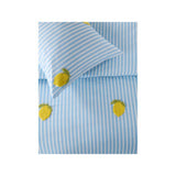 Blue and white tufted lemon stripe reversible duvet set single - British product