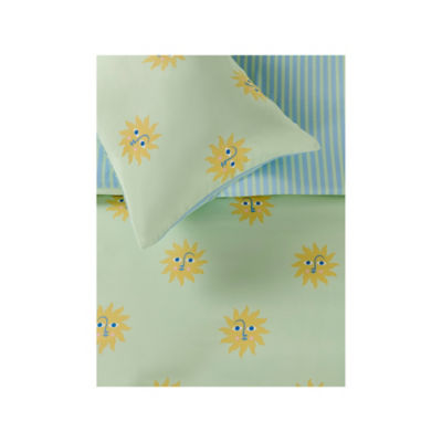 Green sun icon reversible duvet set king polyester (British brand)