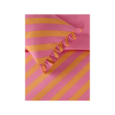 Pink orange reversible single duvet set with frill - British product