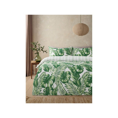 Green & White Palm House Cotton Reversible Duvet Set Single