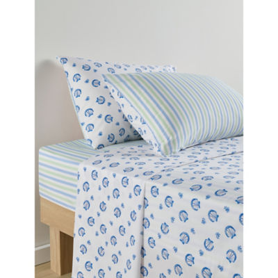 Blue & White Shore Shell fitted sheet king size, imported from the UK