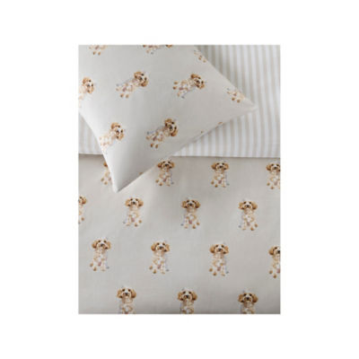 Beige white cockapoo reversible duvet set king - British product
