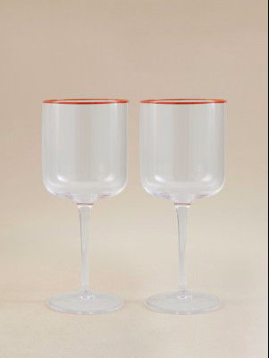 Red colourful rim wine glasses set of 2 - British product