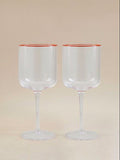 Red colourful rim wine glasses set of 2 - British product